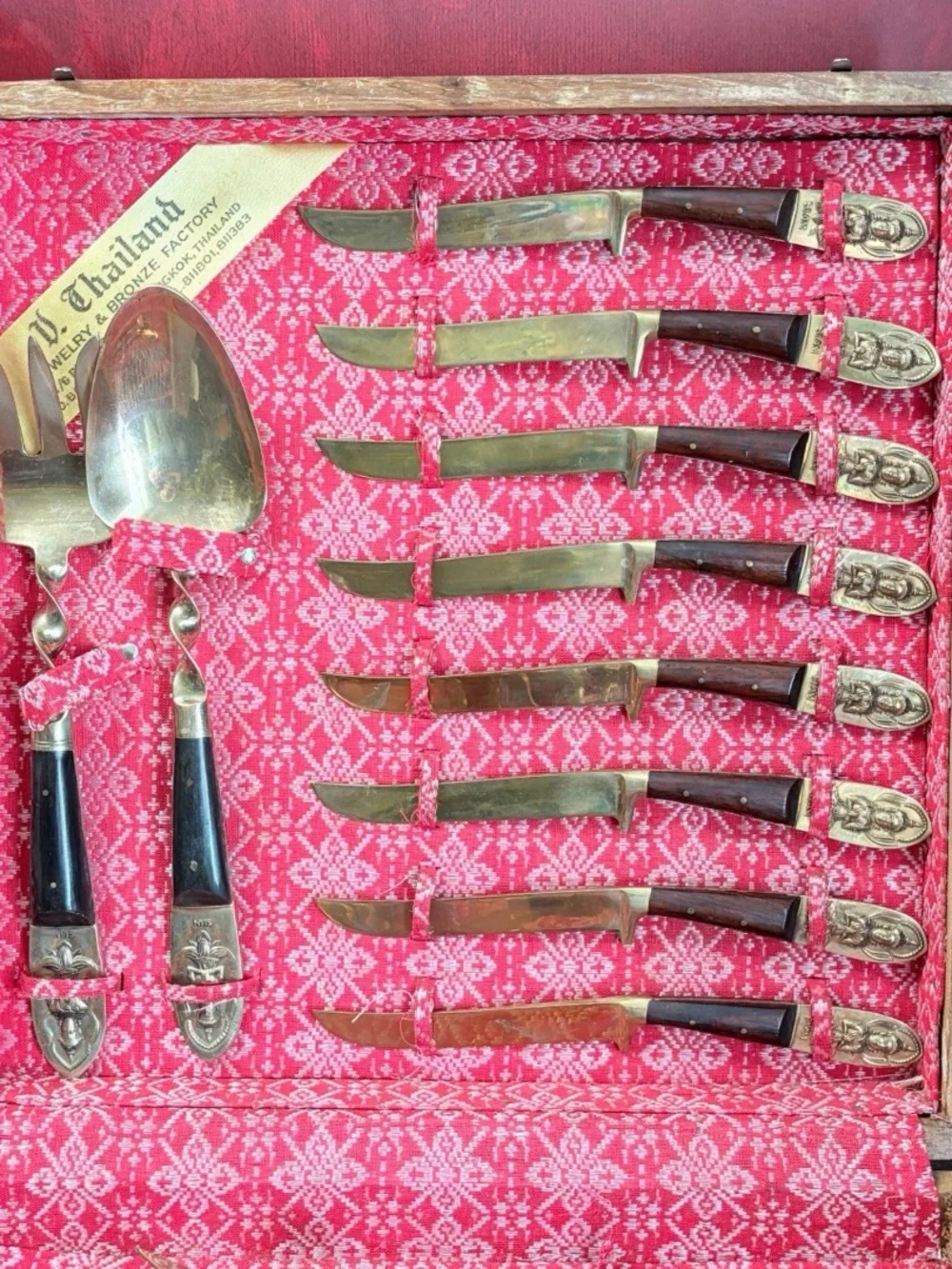 Vintage V. Thailand Jewelry & Bronze Factory Siam Bronze Flatware Set w/ Case